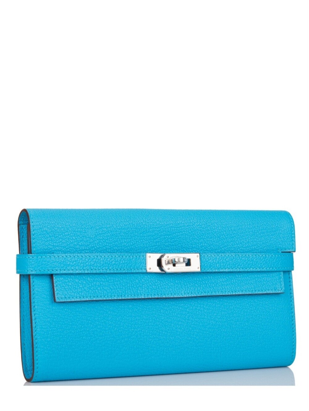 Hermes Bleu Aztec Kelly Chevre Leather Long Wallet With Palladium Hardware